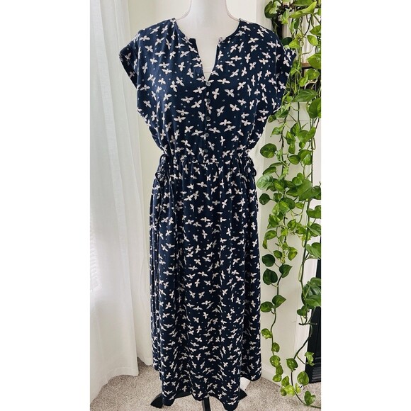 Loft Navy Blue & White Bumble Bee Soft Flowy Long Maxi Dress - Size Small - Picture 2 of 11